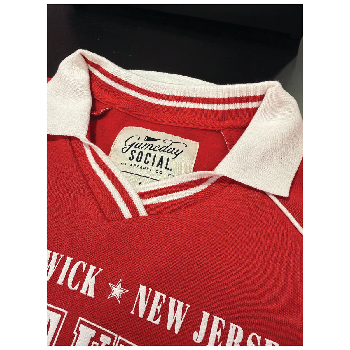 Women's Striped Collar Fleece Crewneck Fleece Knight & Day Apparel rutgers merchandise and apparel
