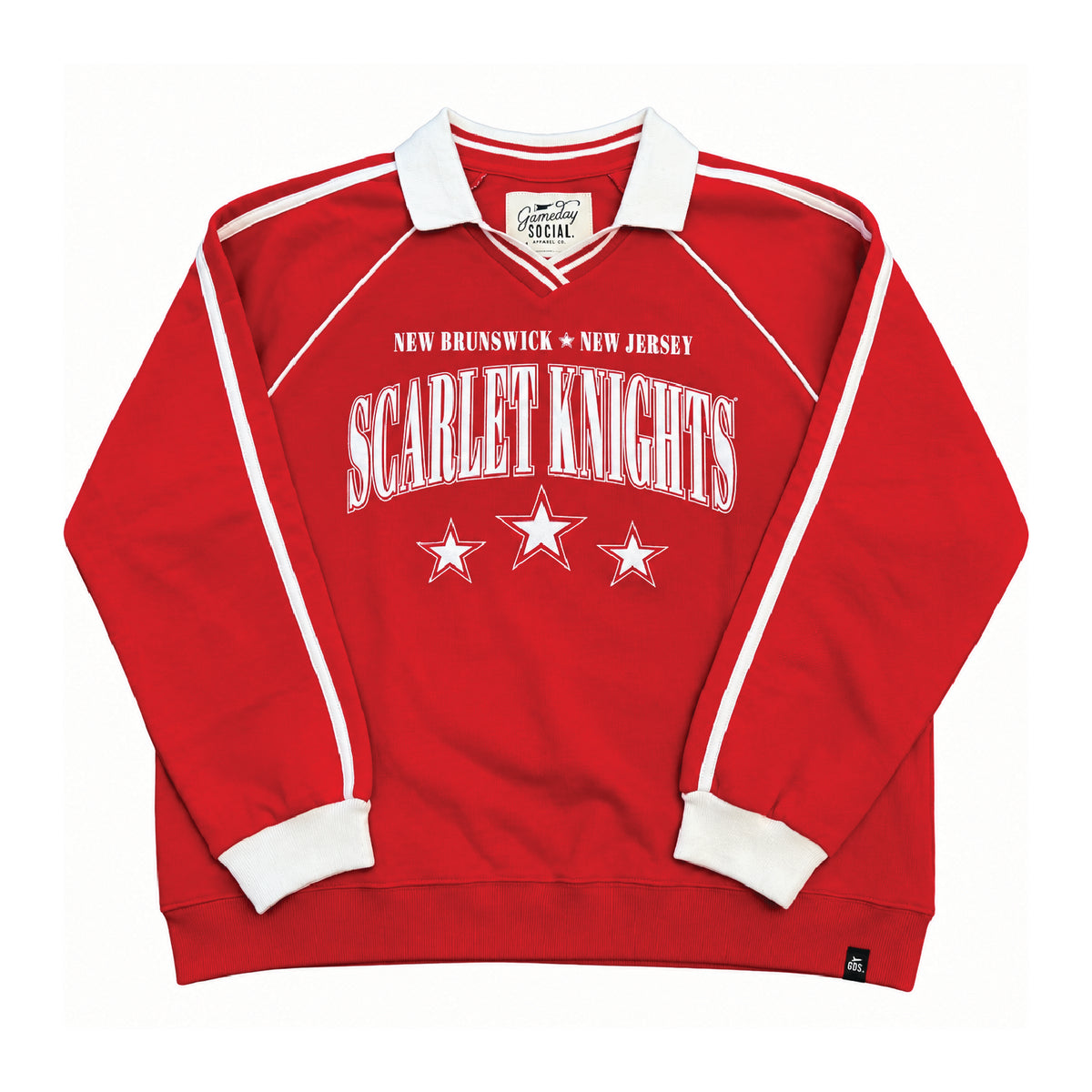 Women's Striped Collar Fleece Crewneck Fleece Knight & Day Apparel rutgers merchandise and apparel